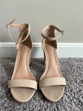 Madden Girl Beige Ankle-Strap Block Heel Sandals